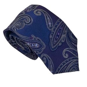 PAUL FREDRICK Navy Purple Paisley Silk Tie Classic Bold